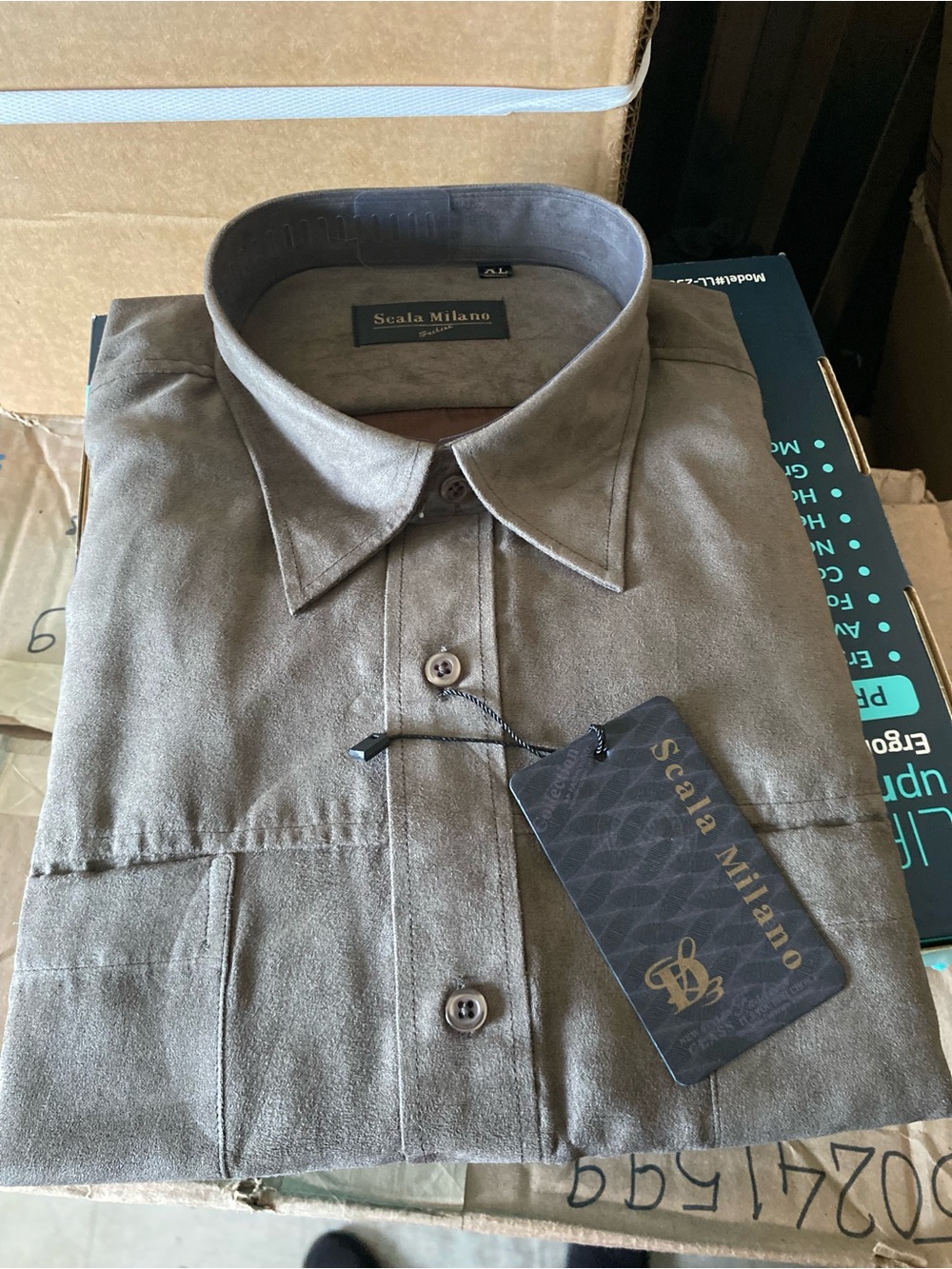 Men's Brown Suede-Look Button-Down Shirt Scala Milano